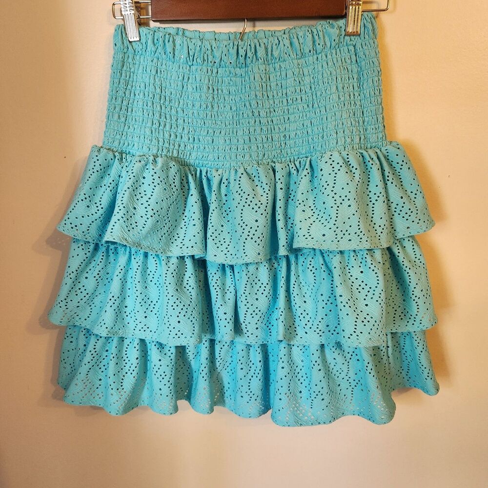 Michael Kors Eyelet Tiered Ruffle Mini Skirt XS Coquette Soft Girl Y2K Summer